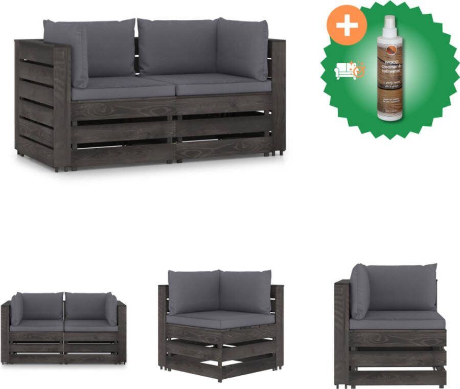 VidaXL Palletbank hoekbank grenenhout 69 x 70 x 66 cm antraciet kussen Tuinset Inclusief Houtreiniger en verfrisser
