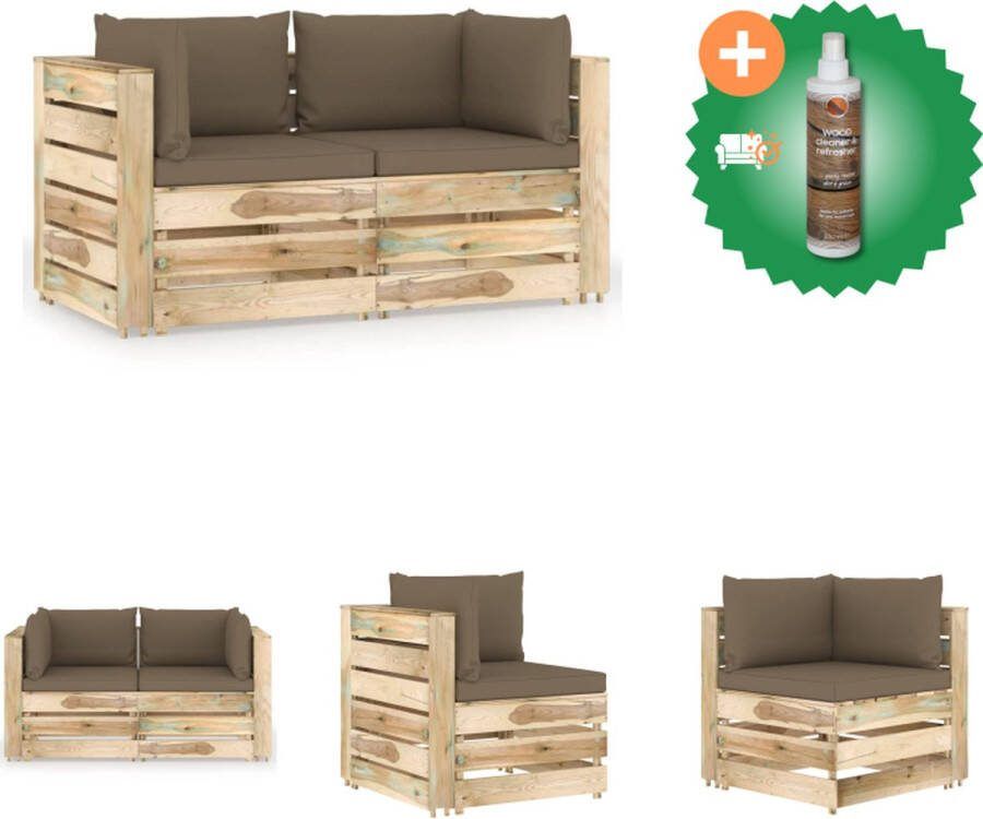 VidaXL Palletbank hoekbank grenenhout 69 x 70 x 66 cm taupe kussen Tuinset Inclusief Houtreiniger en verfrisser