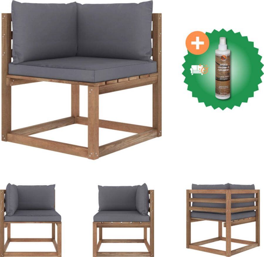 VidaXL Palletbank Hoekmodel Geïmpregneerd grenenhout 64 x 64 x 70 cm Inclusief kussens Loungebank Inclusief Houtreiniger en verfrisser