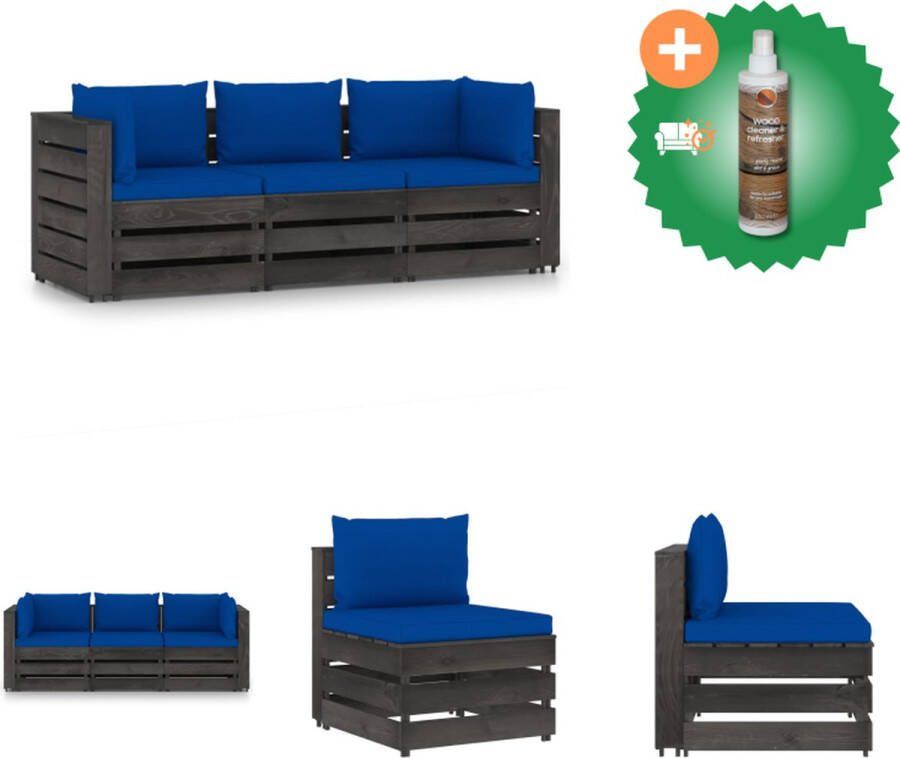 VidaXL Palletbank Houten Tuinbank 69x70x66 cm Grenenhout Blauw kussen Tuinset Inclusief Houtreiniger en verfrisser