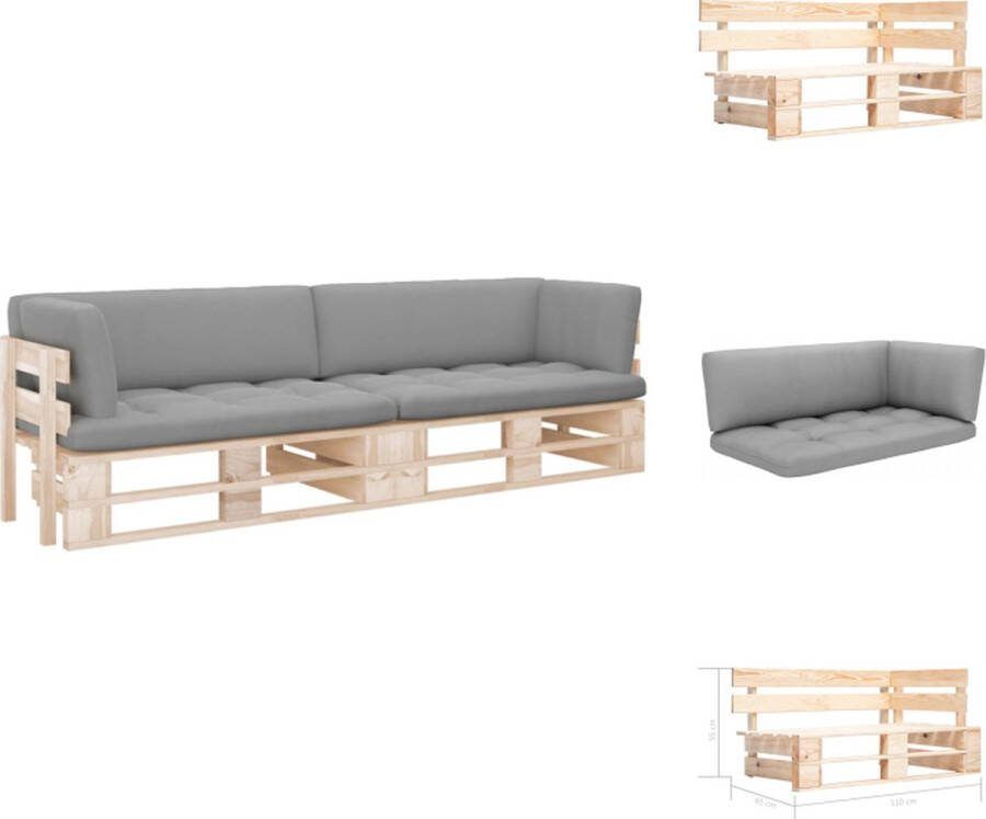 VidaXL Palletbank Houten Tuinbank Geïmpregneerd Grenenhout 110 x 65 x 55 cm Grijs Kussen Tuinset