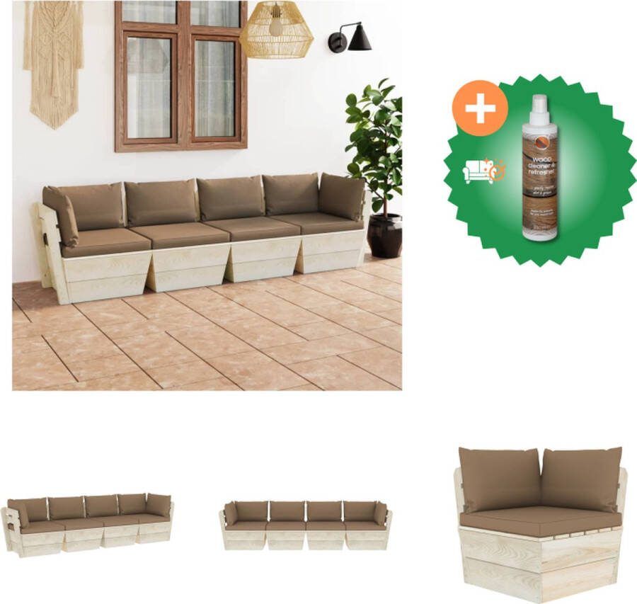 VidaXL Palletbank Midden hoekbank Taupe kussens 60x60x65 cm Tuinset Inclusief Houtreiniger en verfrisser