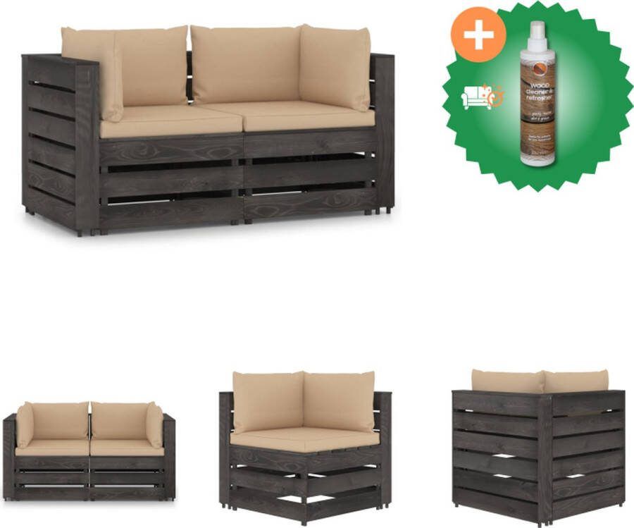 VidaXL Palletbank Tuin 69x70x66 cm Beige kussen Grenenhout Weerbestendig Tuinset Inclusief Houtreiniger en verfrisser