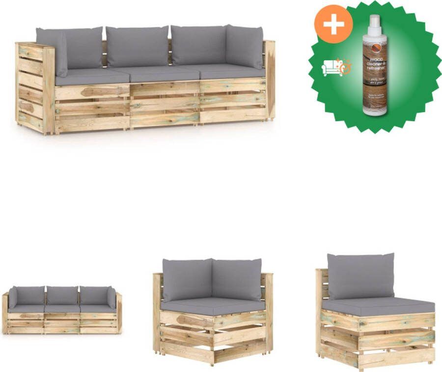 VidaXL Palletbank tuinbank van geïmpregneerd grenenhout 69 x 70 x 66 cm grijs 100% polyester kussens Tuinset Inclusief Houtreiniger en verfrisser