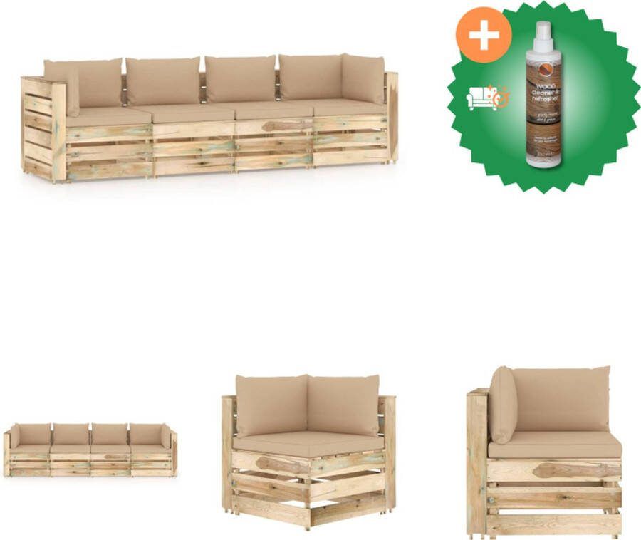 VidaXL Palletbank Tuinbanken 69 x 70 x 66 cm Beige kussen Grenenhout Tuinset Inclusief Houtreiniger en verfrisser