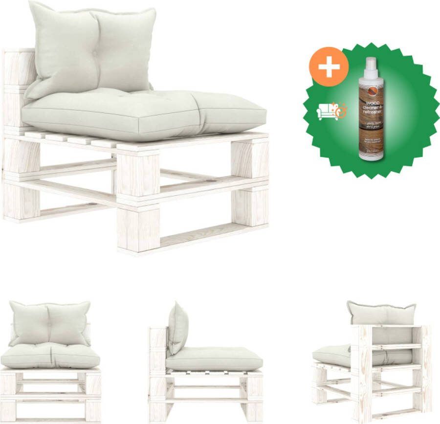 VidaXL Palletbank Tuinmeubel 60 x 67.5 x 60.8 cm Beige wit Grenenhout Stof Loungebank Inclusief Houtreiniger en verfrisser