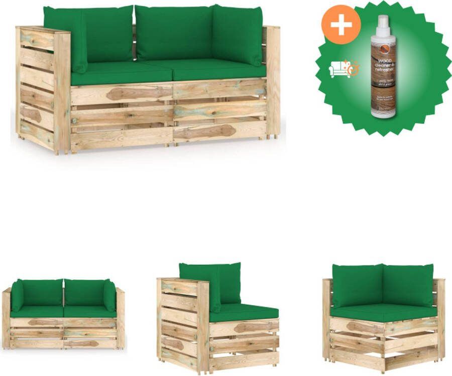 VidaXL Palletbank Tuinmeubel 69 x 70 x 66 cm Groen kussen Tuinset Inclusief Houtreiniger en verfrisser