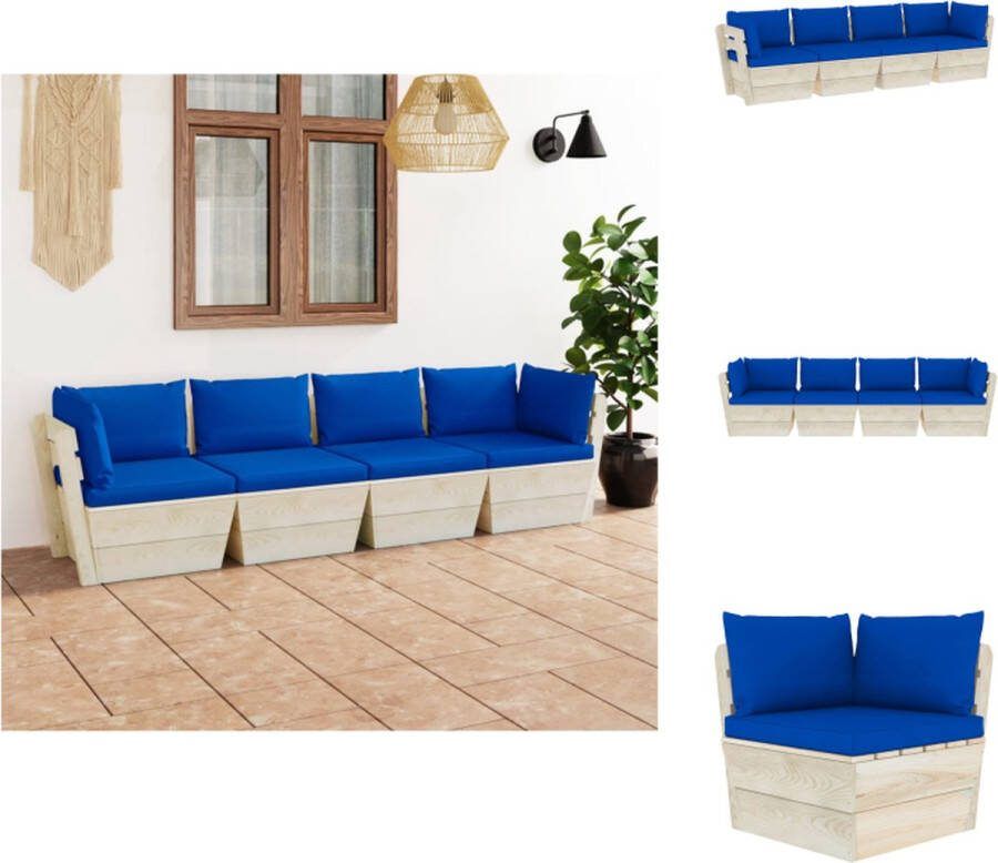 VidaXL Palletbank Vierzitsbank Geïmpregneerd vurenhout Blauw kussen Tuinset