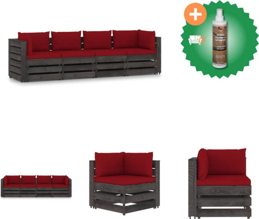VidaXL Palletbanken Hoekbank Middenbank 69x70x66cm Grenenhout Wijnrood kussen Montage vereist Tuinset Inclusief Houtreiniger en verfrisser