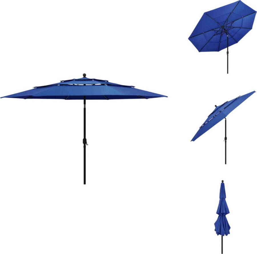 VidaXL Parasol 3-laags 350x260 cm UV-beschermend polyester Aluminium paal Inklapbaar Azuurblauw Parasol