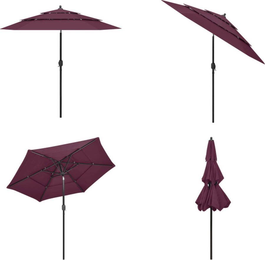 VidaXL Parasol 3-laags met aluminium paal 2-5 m bordeauxrood Parasol Parasols Tuinparasol Tuinparasols