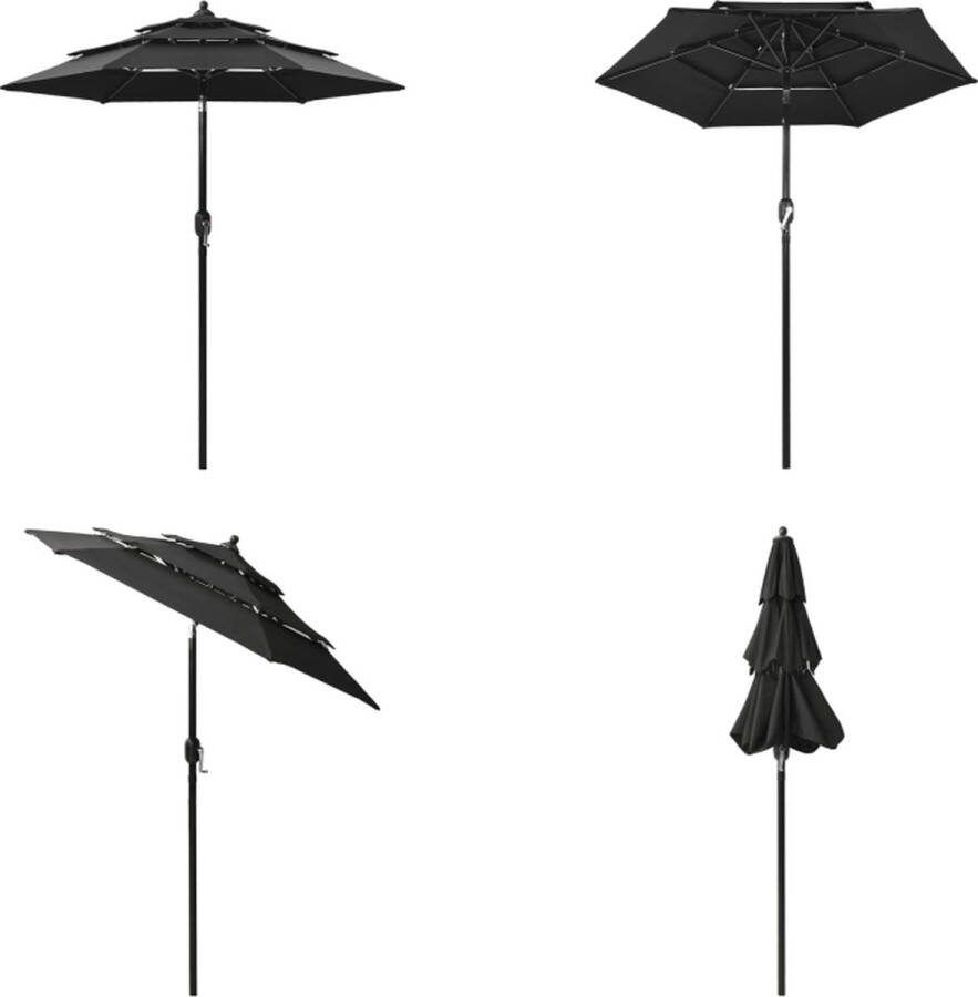 VidaXL Parasol 3-laags met aluminium paal 2 m zwart Parasol Parasols Tuinparasol Tuinparasols