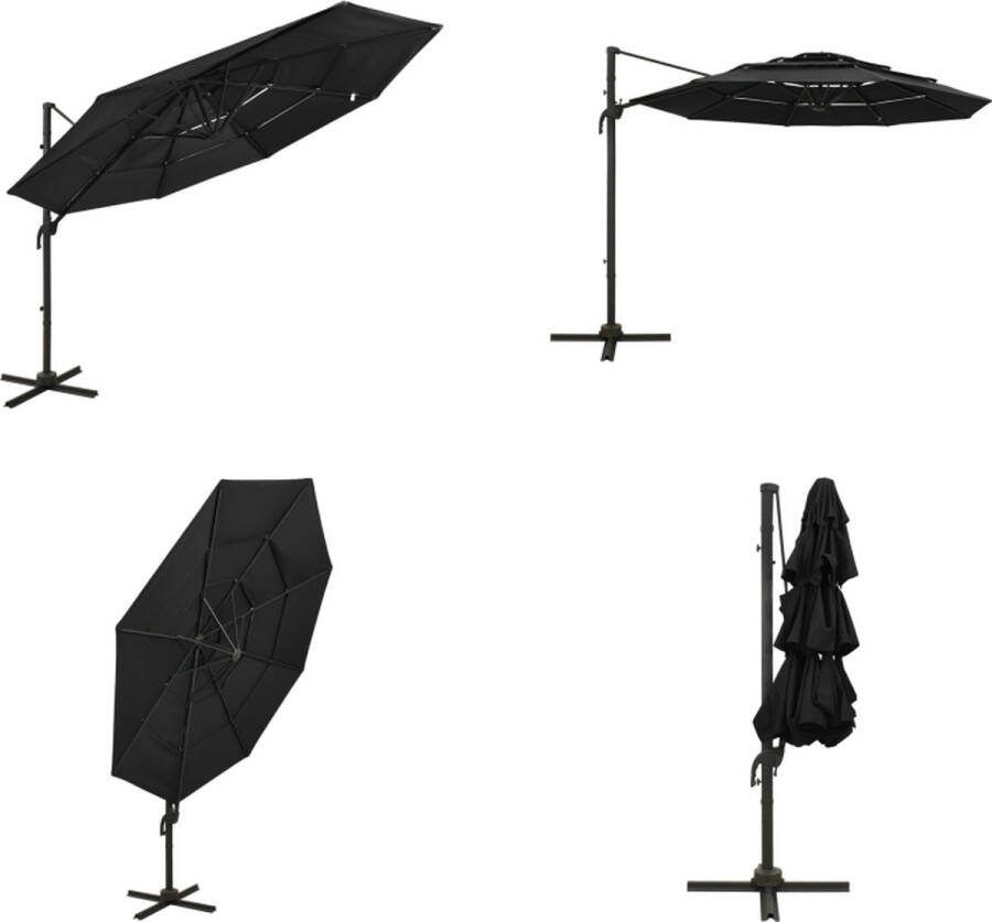 VidaXL Parasol 4-laags met aluminium paal 3x3 m zwart Parasol Parasols Tuinparasol Tuinparasols
