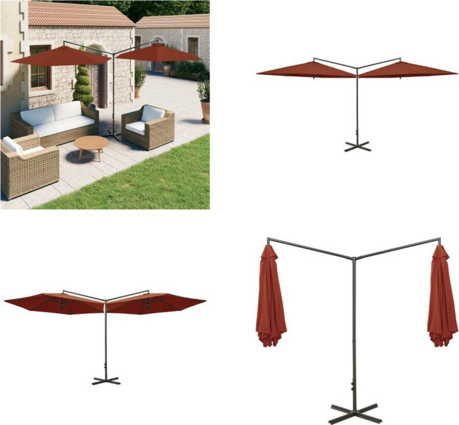 VidaXL Parasol dubbel met stalen paal 600 cm terracottakleurig Tuinparasol Tuinparasols Parasol Parasols