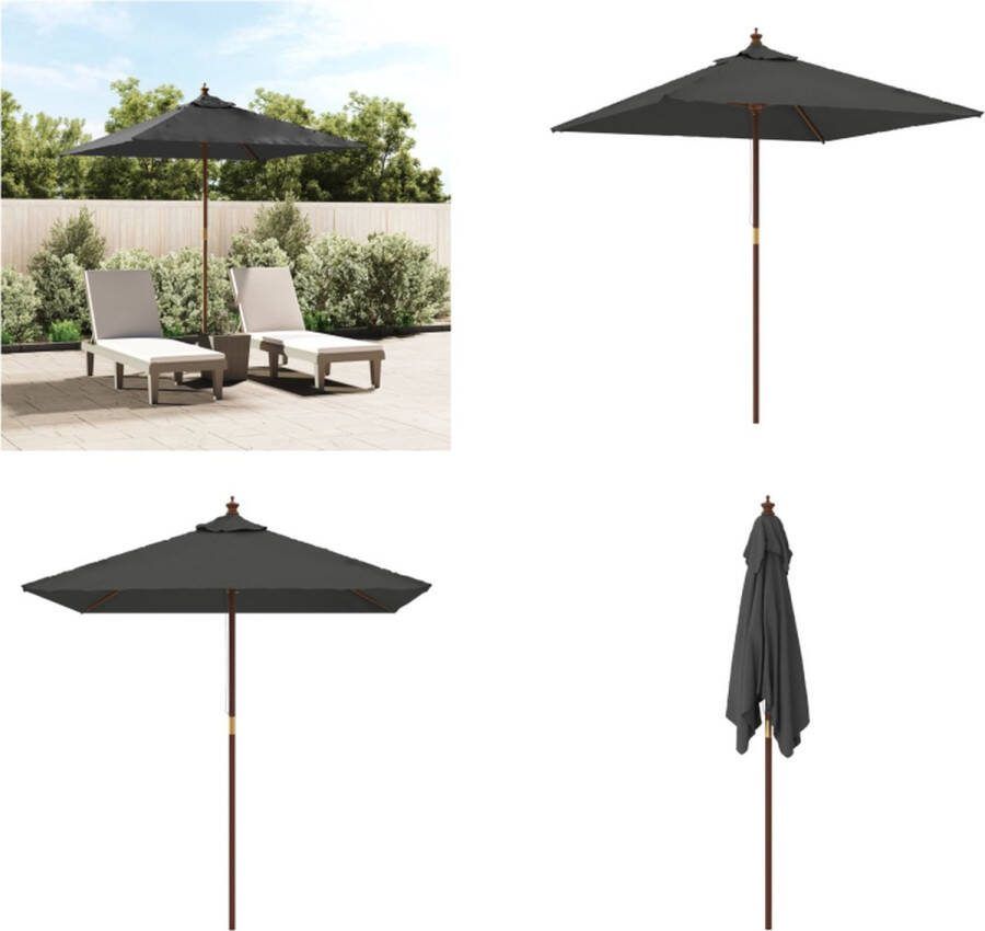 VidaXL Parasol met houten paal 198x198x231 cm antracietkleurig Parasol Parasols Tuinparasol Strandparasol