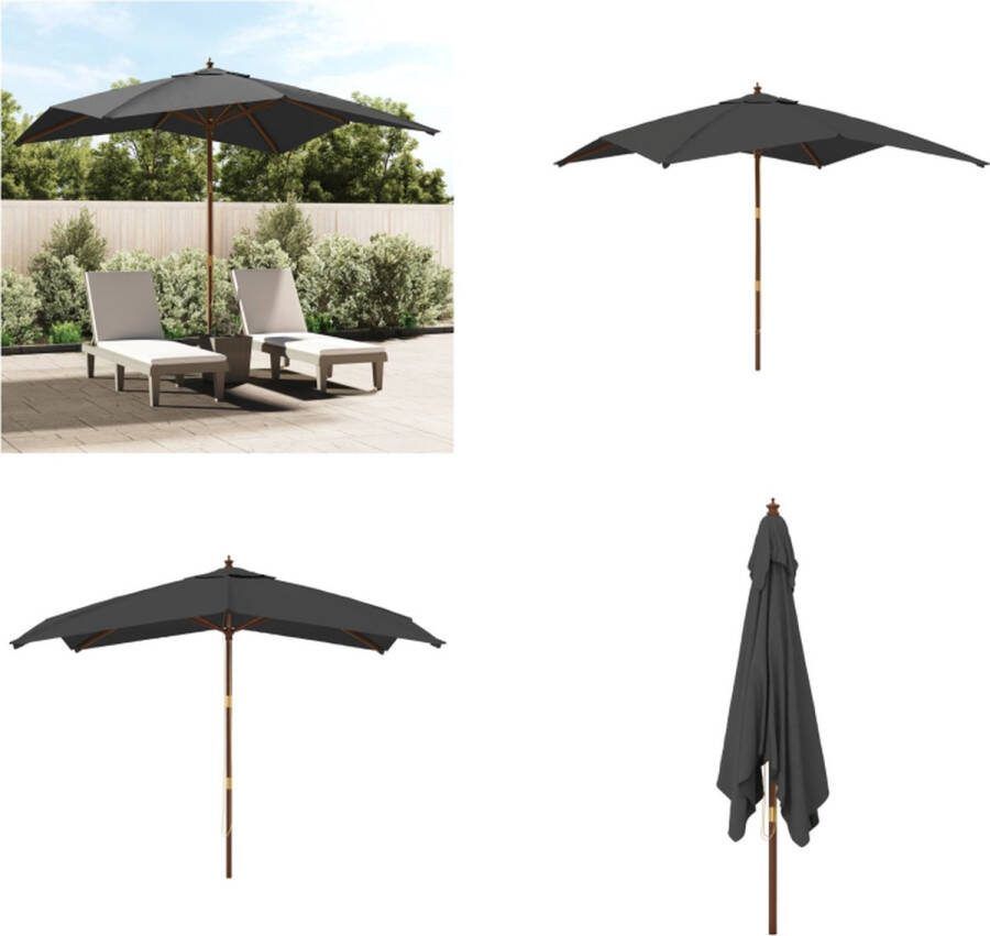 VidaXL Parasol met houten paal 300x300x273 cm antracietkleurig Parasol Parasols Tuinparasol Strandparasol
