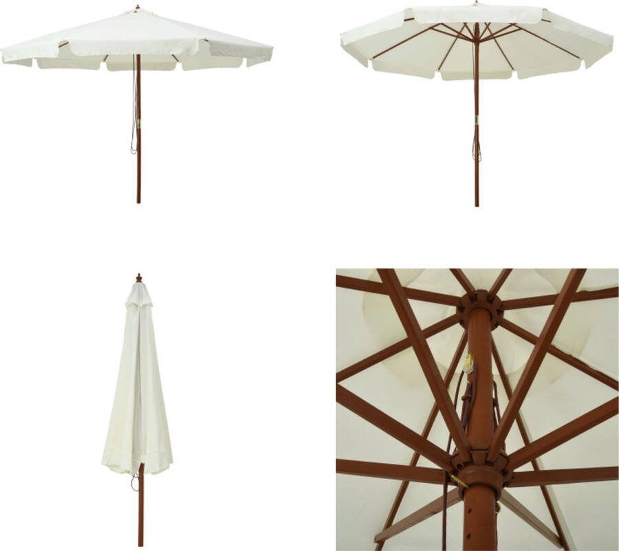 VidaXL Parasol met houten paal 330 cm zandwit Parasol Parasols Buitenparasol Buitenparasols