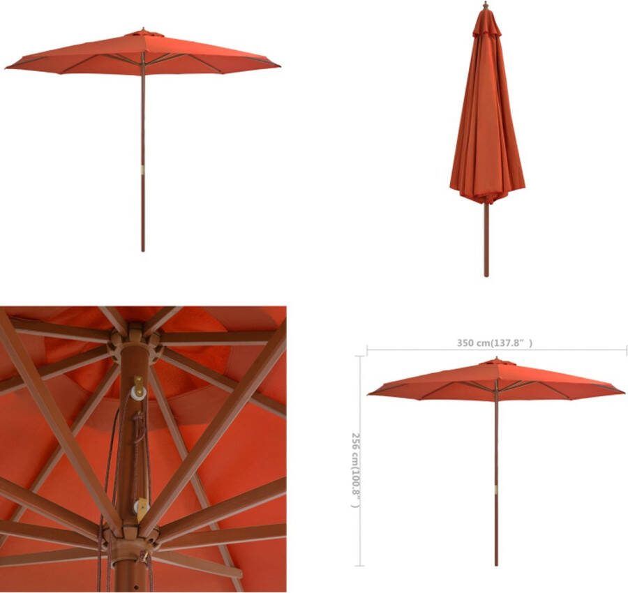VidaXL Parasol met houten paal 350 cm terracottakleurig Parasol Parasols Buitenparasol Buitenparasols