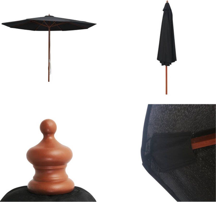 VidaXL Parasol met houten paal 350 cm zwart Parasol Parasols Buitenparasol Buitenparasols