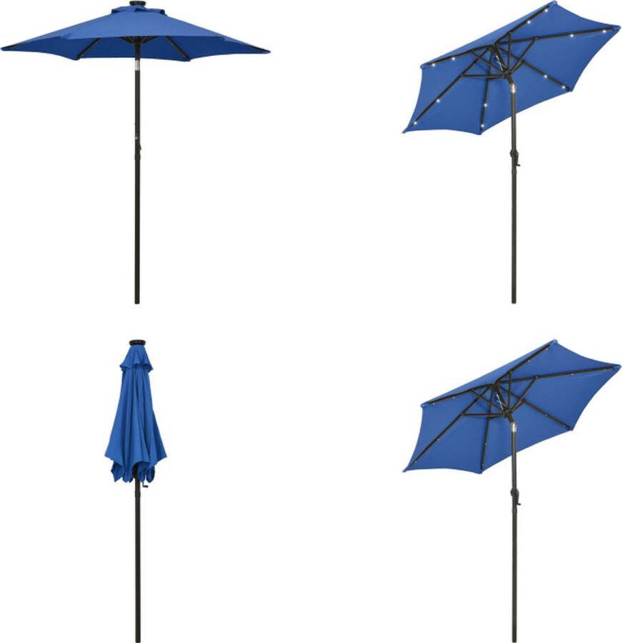 VidaXL Parasol met LED-verlichting 200x211 cm aluminium azuurblauw Parasol Parasols Kantelbare Parasol Kantelbare Parasols