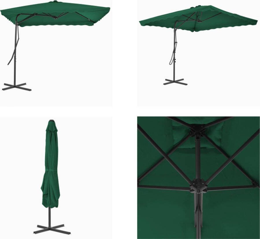 VidaXL Parasol met stalen paal 250x250 cm groen Parasol Parasols Tuinparasol Tuinparasols
