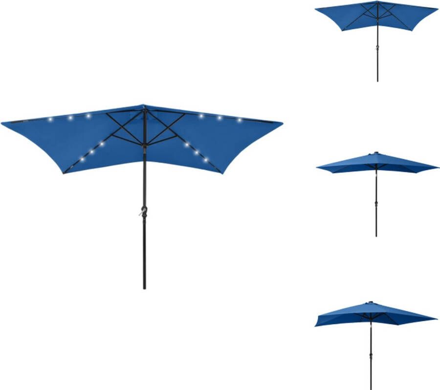 VidaXL Parasol Rechthoekig 200 x 300 x 247 cm Azuurblauw UV-beschermend polyester Gepoedercoat staal Met 18 LEDs Parasol