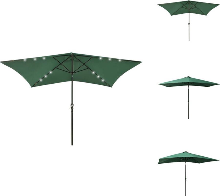 VidaXL Parasol Tuin Groen UV-Beschermend Polyester Gepoedercoat Staal 200x300x247cm Met LEDs Parasol