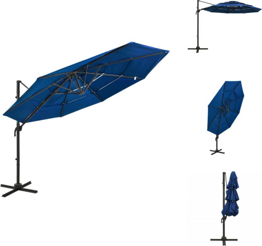 VidaXL Parasol Vierkant 300x300x247 cm Azuurblauw UV-beschermend polyester Parasol