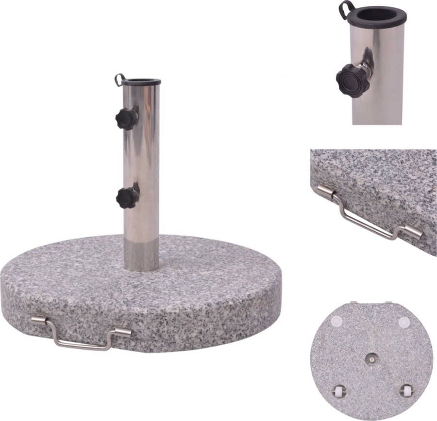 VidaXL Parasolstandaard Graniet RVS 45 cm 30 kg Grijs Inclusief 2 adapters Parasolvoet