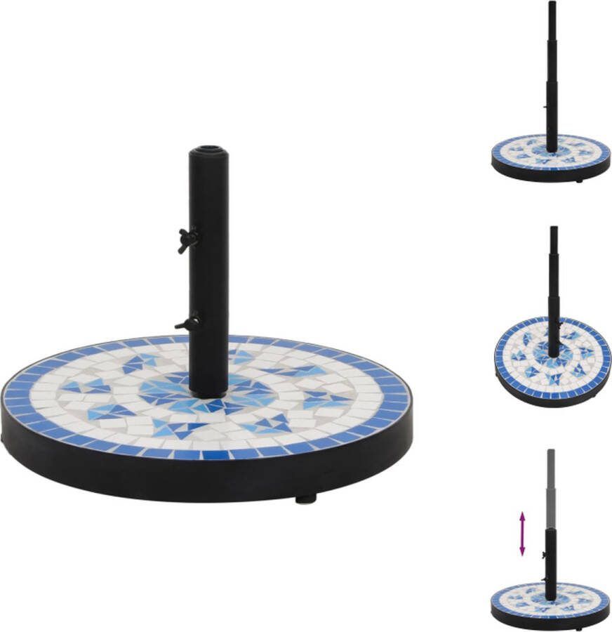 VidaXL Parasolvoet Blauw en wit 40 x 28 cm Verstelbaar Keramische tegels 12 kg Gepoedercoat ijzer Parasolvoet