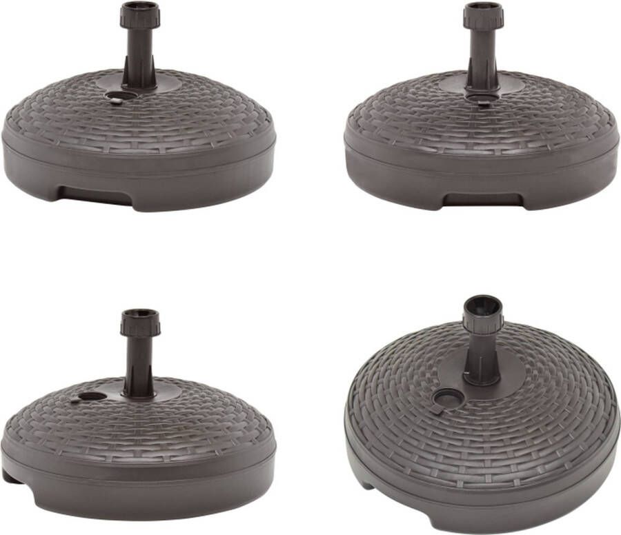 VidaXL Parasolvoet gevuld met zand water 20 L kunststof rattan bruin Parasolbasis Parasolvoet Parasolvoeten Parasolstandaard