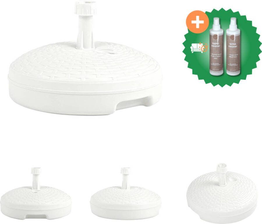 VidaXL Parasolvoet gevuld met zand water 20 L kunststof rattan wit Parasolvoet Inclusief Onderhoudsset