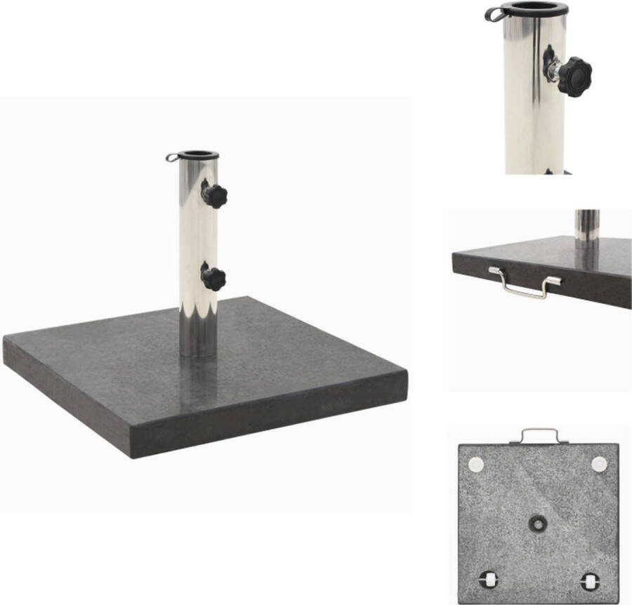 VidaXL Parasolvoet Graniet 28.5kg Zwart 45 x 45 x 5 cm Adapter voor 38 48 mm Met wieltjes en anti-slip pads Parasolvoet