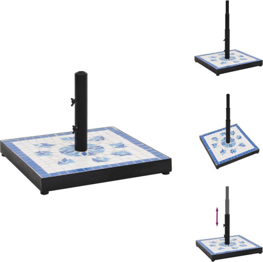 VidaXL Parasolvoet Keramiek IJzer 40x40x28cm Blauw-Wit Parasolvoet