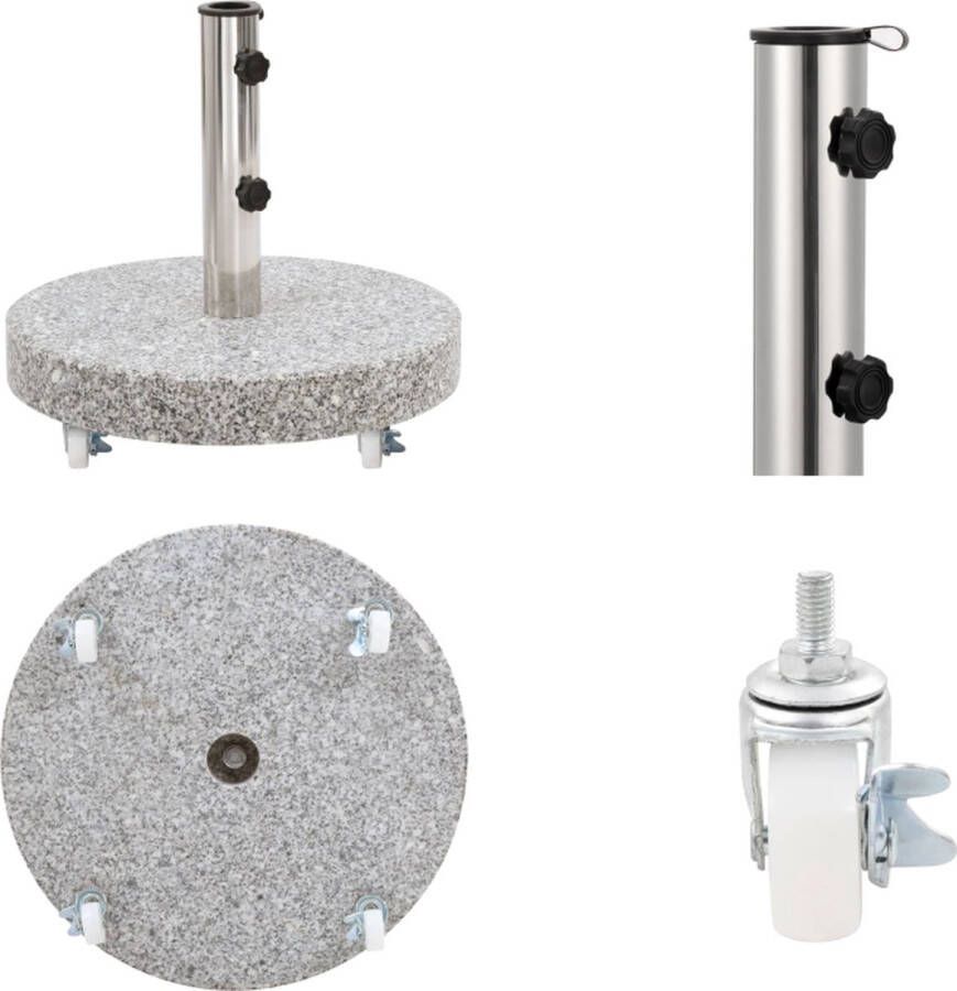 VidaXL Parasolvoet rond 30 kg graniet grijs Parasolvoet Parasolvoeten Parasol Voet Parasol Voet