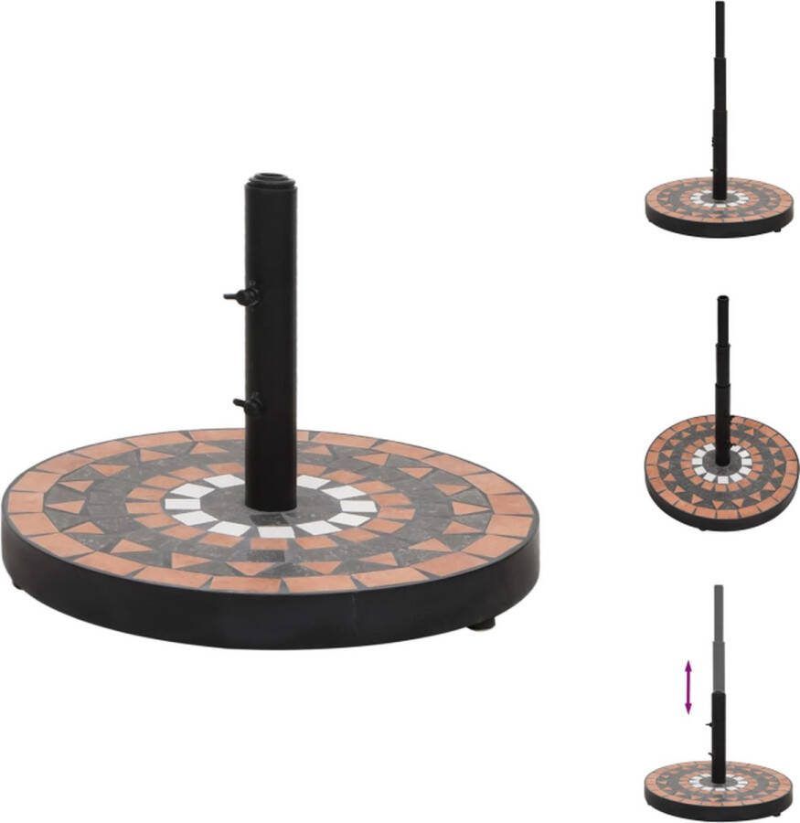VidaXL Parasolvoet Terracotta en wit Gepoedercoat ijzer en keramiek 40x28 cm (ø x H) Verstelbare knoppen Uniek patroon 12 kg Geschikte diameter parasolhouder- 25 32 38 mm Parasolvoet