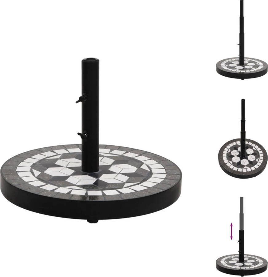 VidaXL Parasolvoet Zwart Wit 40 x 28 cm IJzer Keramiek Verstelbare knoppen Uniek patroon Parasolvoet