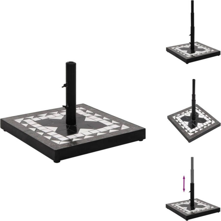 VidaXL Parasolvoet Zwart wit Gepoedercoat ijzer Keramiek 40x40x28 cm 12 kg 25 32 38 mm Parasolvoet