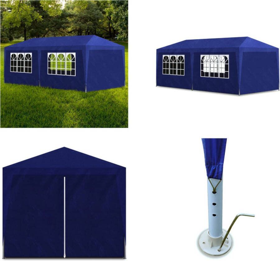 VidaXL Partytent 3x6 m + 6 zijwanden Blauw Partytent Partytenten Feesttent Feesttenten