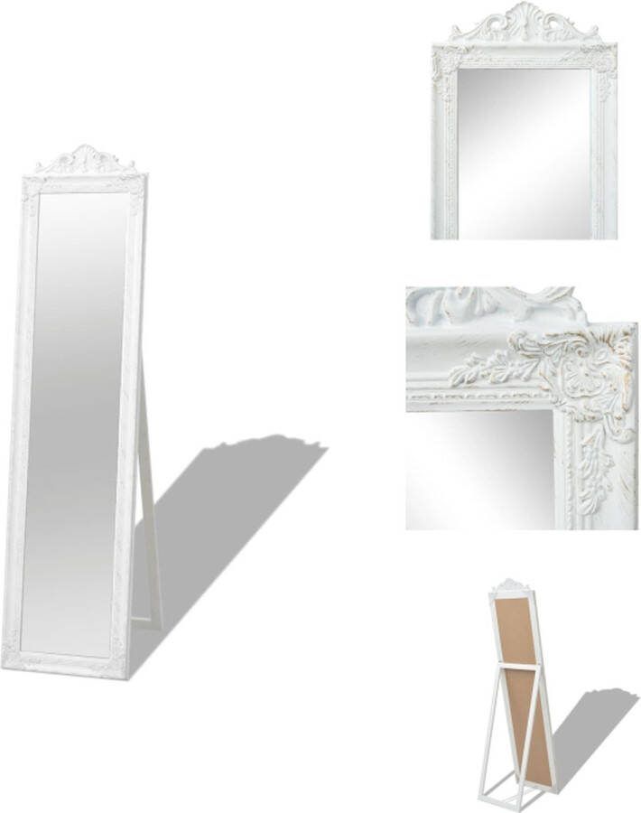 VidaXL Passpiegel Barok 40x160cm Wit Hout en Glas Spiegel