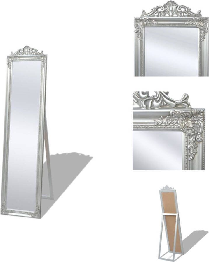 VidaXL Passpiegel Barok Zilver 40x160cm Houten Frame Spiegel