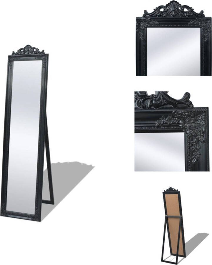 VidaXL Passpiegel Barok Zwart 40 x 160 cm Hout en Glas Spiegel