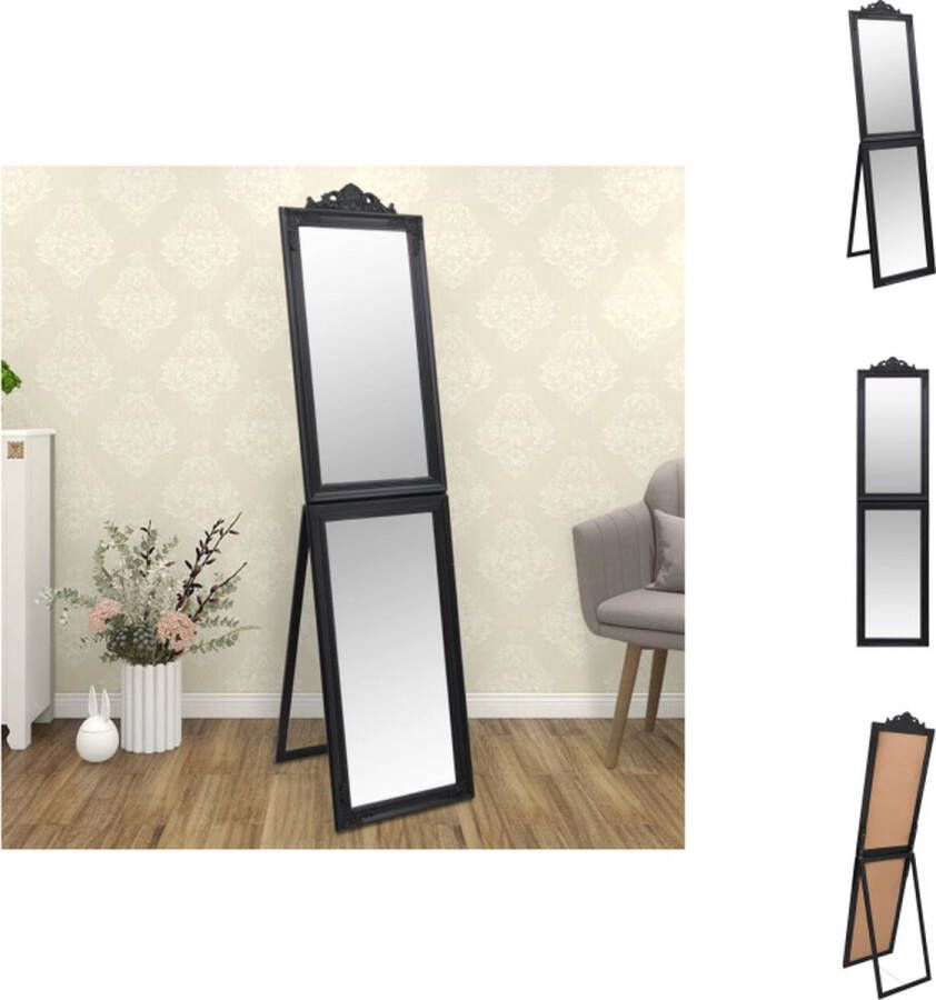 VidaXL Passpiegel Barok Zwart 50x6.5x200cm inklapbaar en stabiel frame heldere weerspiegeling unieke decoratie montagehandleiding glas en eucalyptushout Spiegel