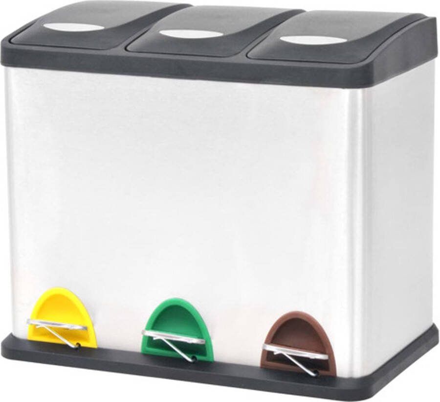 VidaXL Pedaalemmer voor recycling 3x8 L roestvrij staal