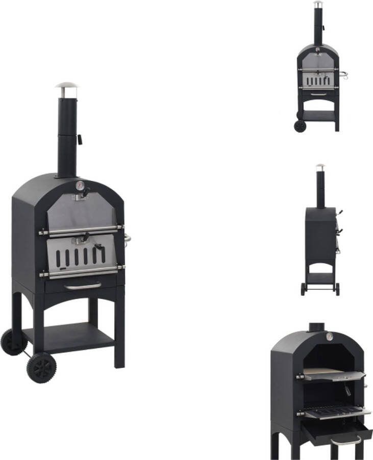 VidaXL Pizza Roker Zwarte Houtskooloven 65x50x157cm Met Ingebouwde Thermometer Inclusief Pizzasteen Pizzames