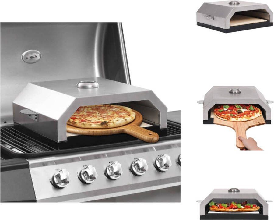 VidaXL Pizzaoven RVS Keramische pizzasteen Verchroomd rooster Zwarte en zilveren kleur 49 x 35 x 15.5 cm Pizzames