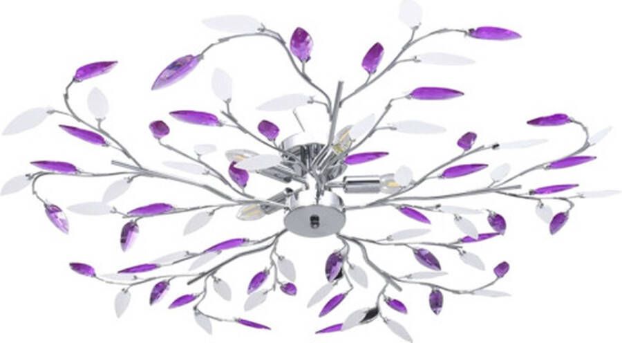 VidaXL Plafondlamp met acryl kristallen bladarmen voor 5xE14 paars