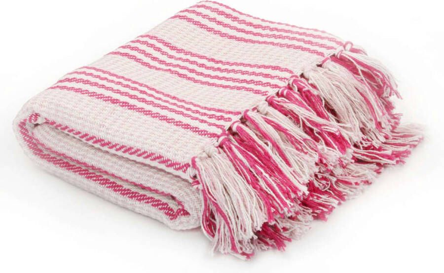 VidaXL Plaid strepen 125x150 cm katoen roze en wit VDXL_245324