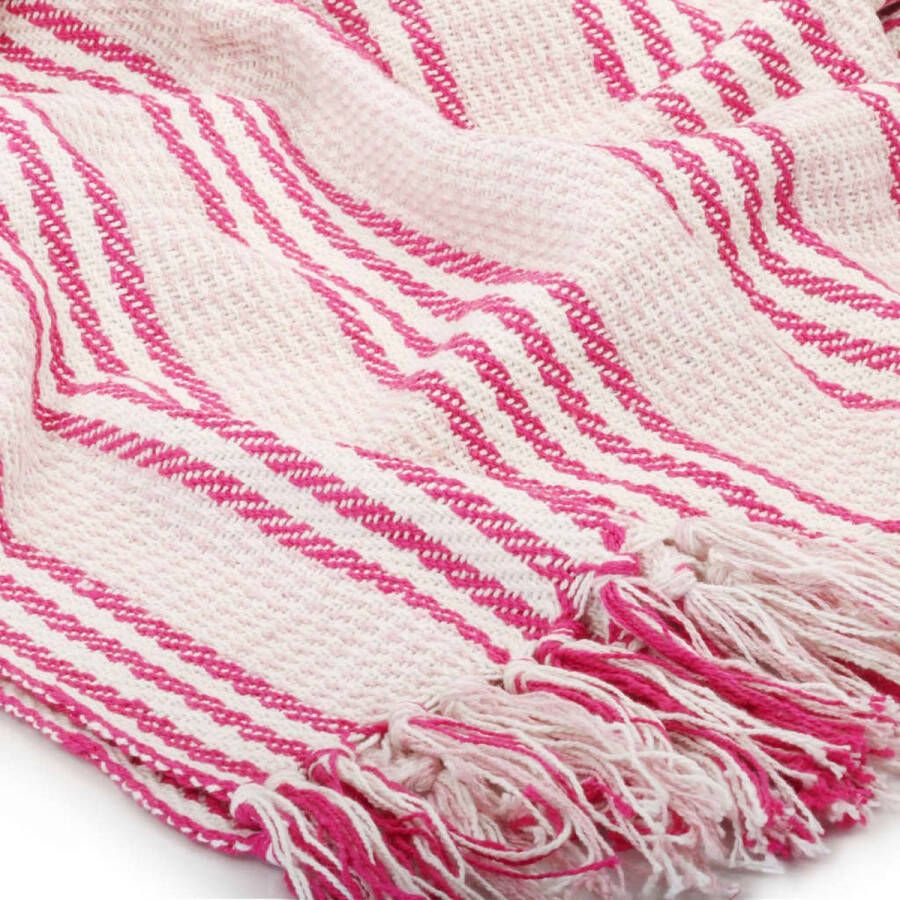 VidaXL Plaid strepen 220x250 cm katoen roze en wit