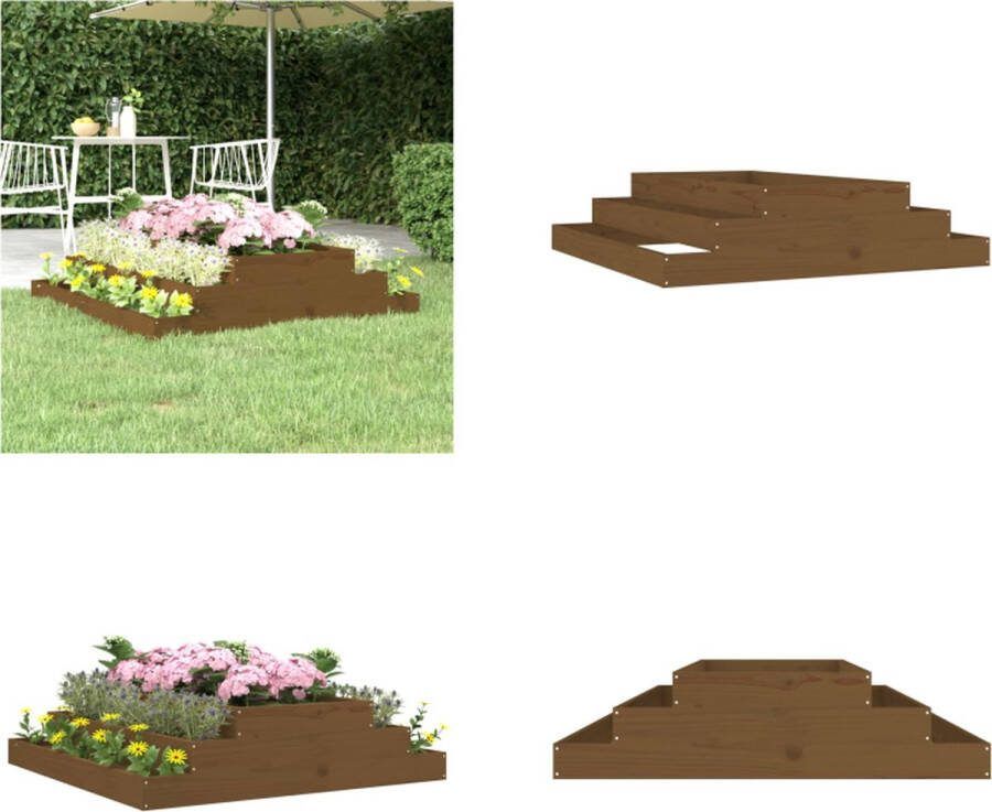 VidaXL Plantenbak 110x110x27 cm massief grenenhout honingbruin Plantenbak Plantenbakken Verhoogde Plantenbak Kweekbak